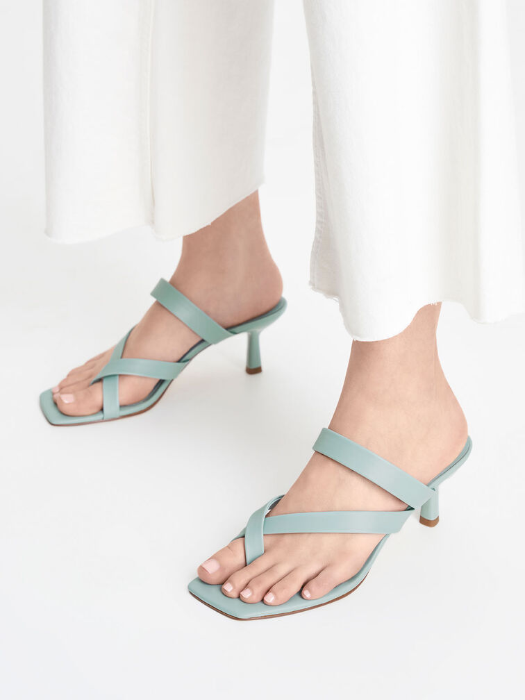 Asymmetric Toe Ring Heeled Sandals, Blue, hi-res