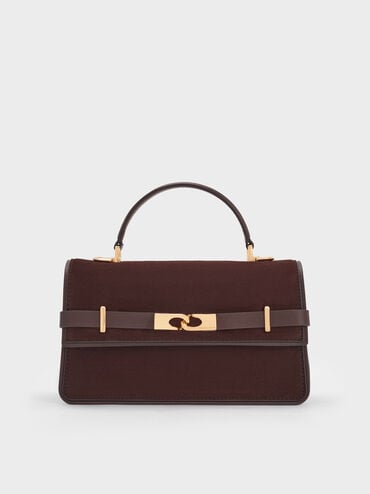 Arlet Recycled Suede Belted Top Handle Bag, Espresso Brown, hi-res