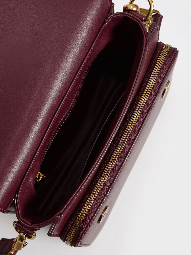 Front Flap Top Handle Crossbody Bag, Burgundy, hi-res