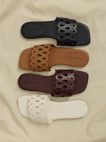 Cut-Out Slide Sandals, Cognac, hi-res