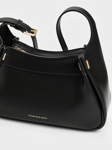 Clarice Pleated Shoulder Bag, Black, hi-res