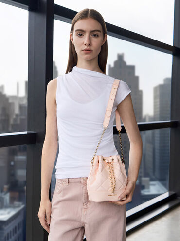Julia Quilted Two-Way Bucket Bag, Light Pink, hi-res