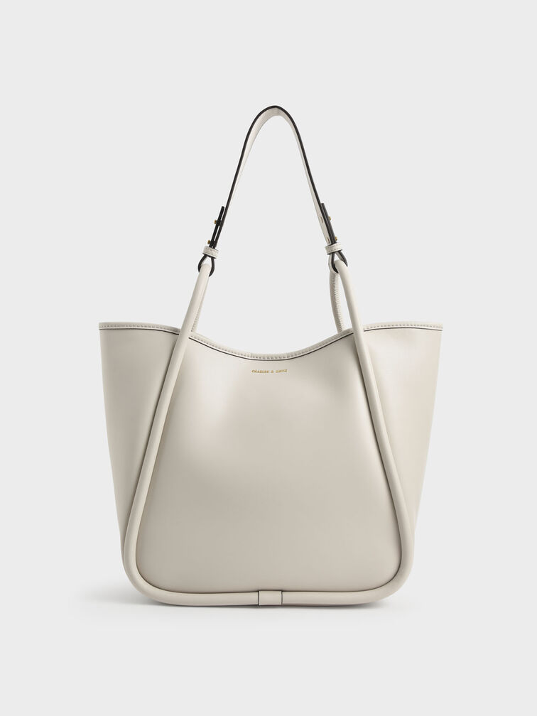 Large Stitch-Trim Slouchy Tote Bag, Cream, hi-res