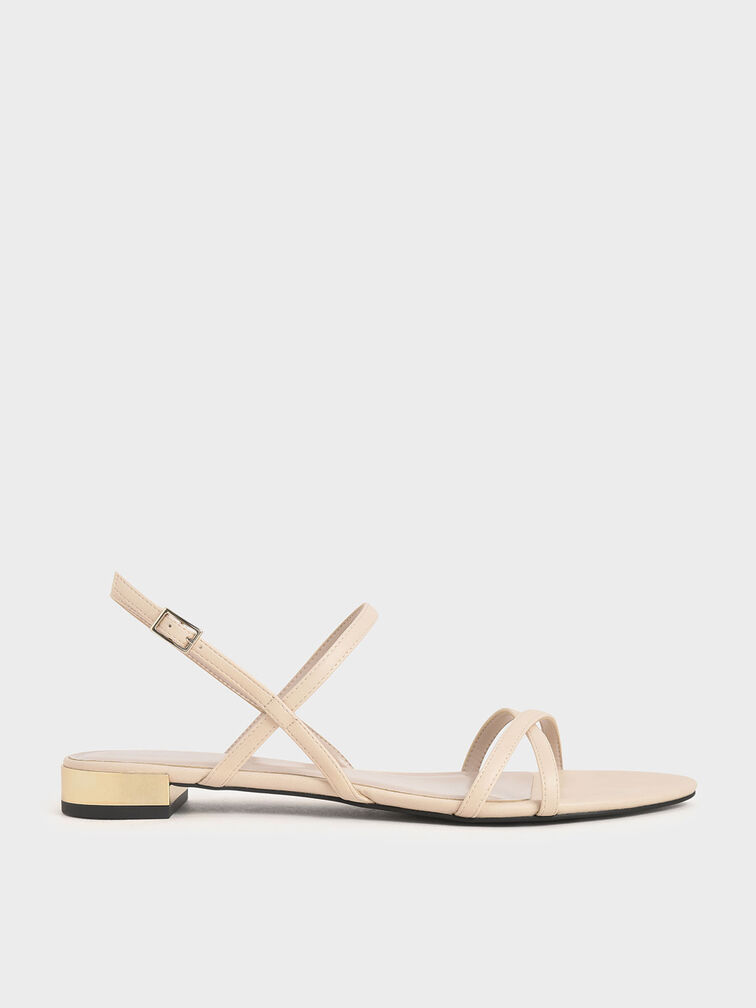 Strappy Flat Sandals, Chalk, hi-res