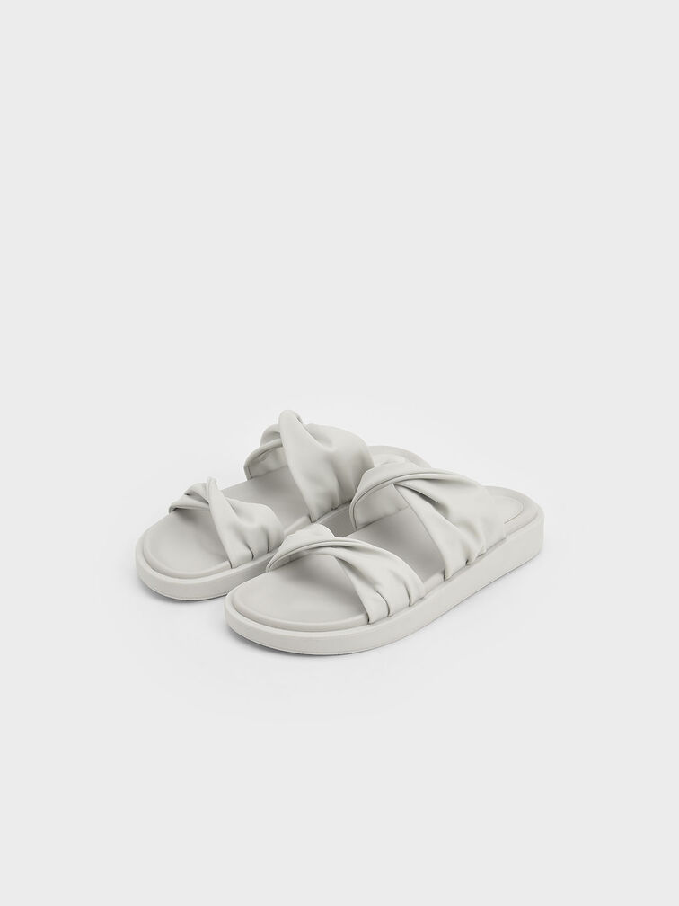 Twist Strap Padded Slide Sandals, White, hi-res