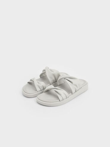 Twist Strap Padded Slide Sandals, White, hi-res