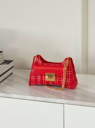 Eudora Tweed Sculptural Bag, Red, hi-res