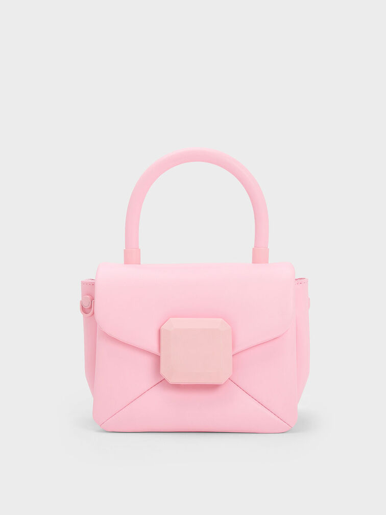 Geometric Push-Lock Top Handle Bag, Light Pink, hi-res