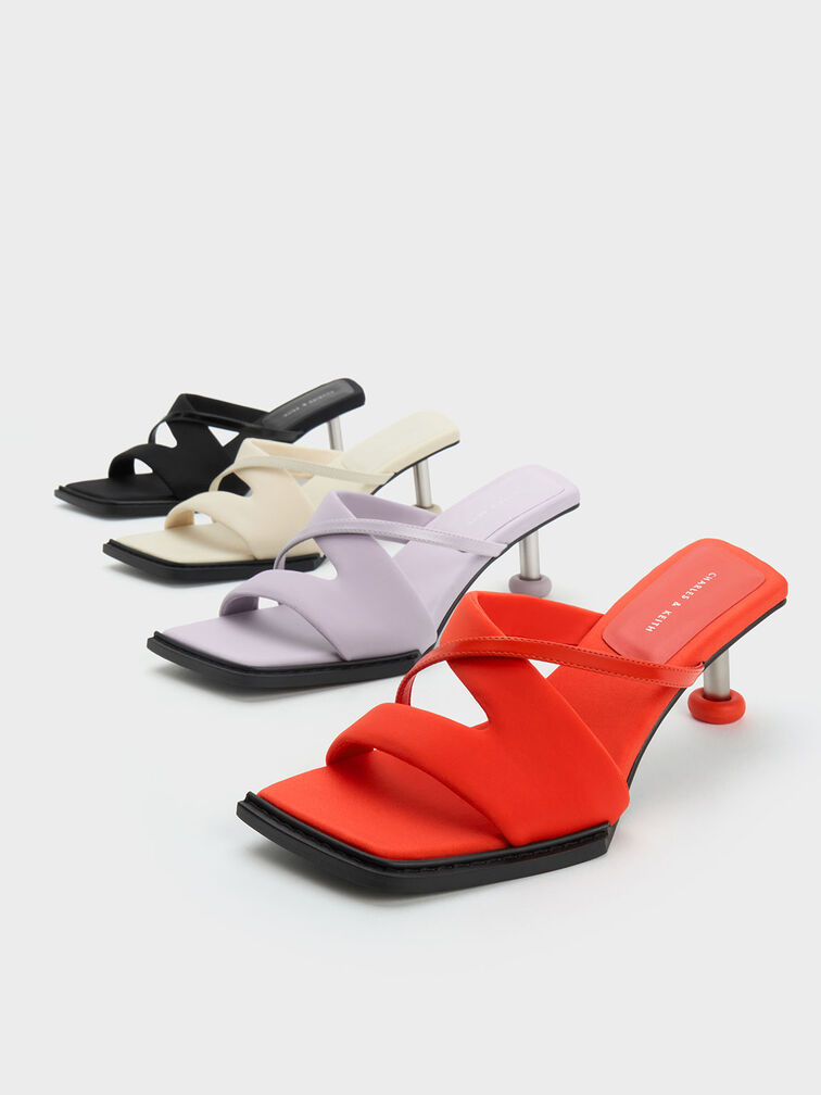 Crossover Sculptural Heel Sandals, Red, hi-res