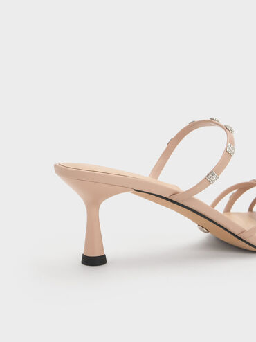 Square Crystal-Embellished Leather Heeled Mules, Nude, hi-res
