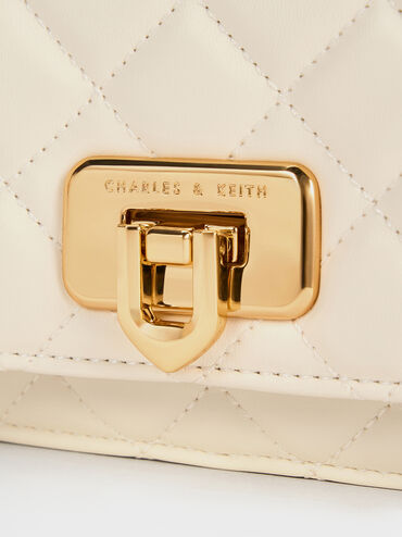 Cressida Quilted Push-Lock Clutch, Cream, hi-res
