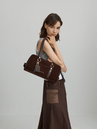 Tatiana Studded Shoulder Bag, Espresso Brown, hi-res