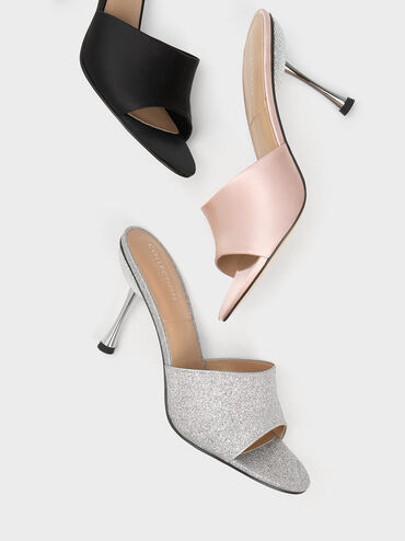 Demi Recycled Polyester Metallic Heel Mules, Nude, hi-res