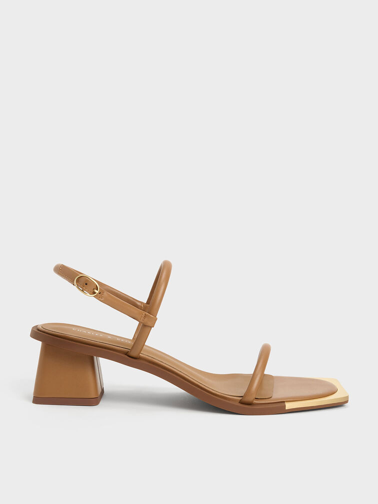 Metallic Tip Strappy Sandals, Camel, hi-res