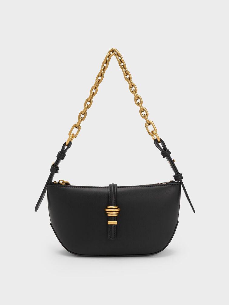 Trudy Belted Geometric Bag, Black, hi-res