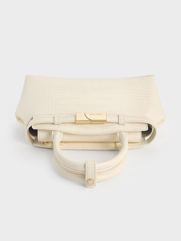 Aurelia Croc-Effect Metallic-Accent Elongated Tote, Cream, hi-res