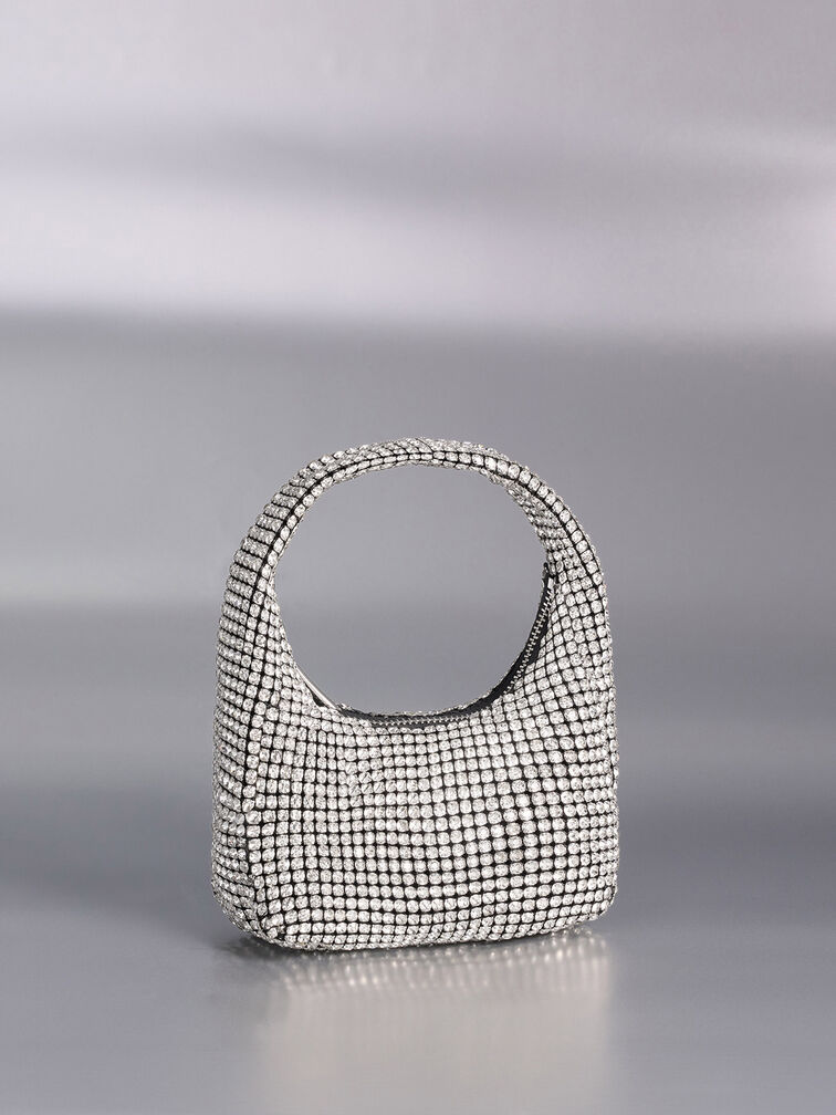 Crystiz Medium Crystal Slouchy Hobo Bag Silver