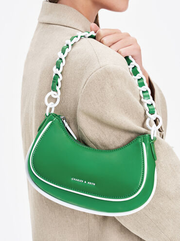 Alouette Curved Shoulder Bag, Green, hi-res