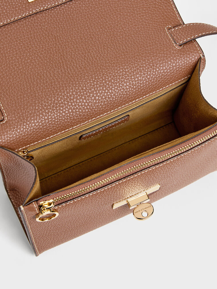 Chance Recycled Leather Turn-Lock Crossbody Bag, Chocolate, hi-res