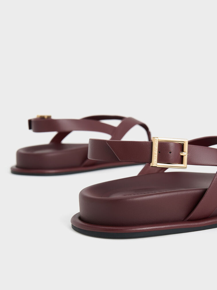 V-Strap Thong Sandals, Burgundy, hi-res