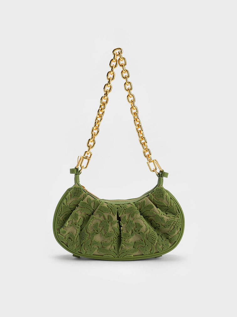 Duo Floral Textured Ruched Shoulder Bag, Pistachio, hi-res