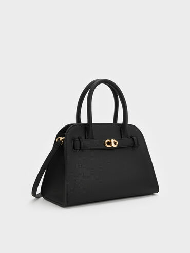 Aubrielle Belted Tote Bag, Black, hi-res