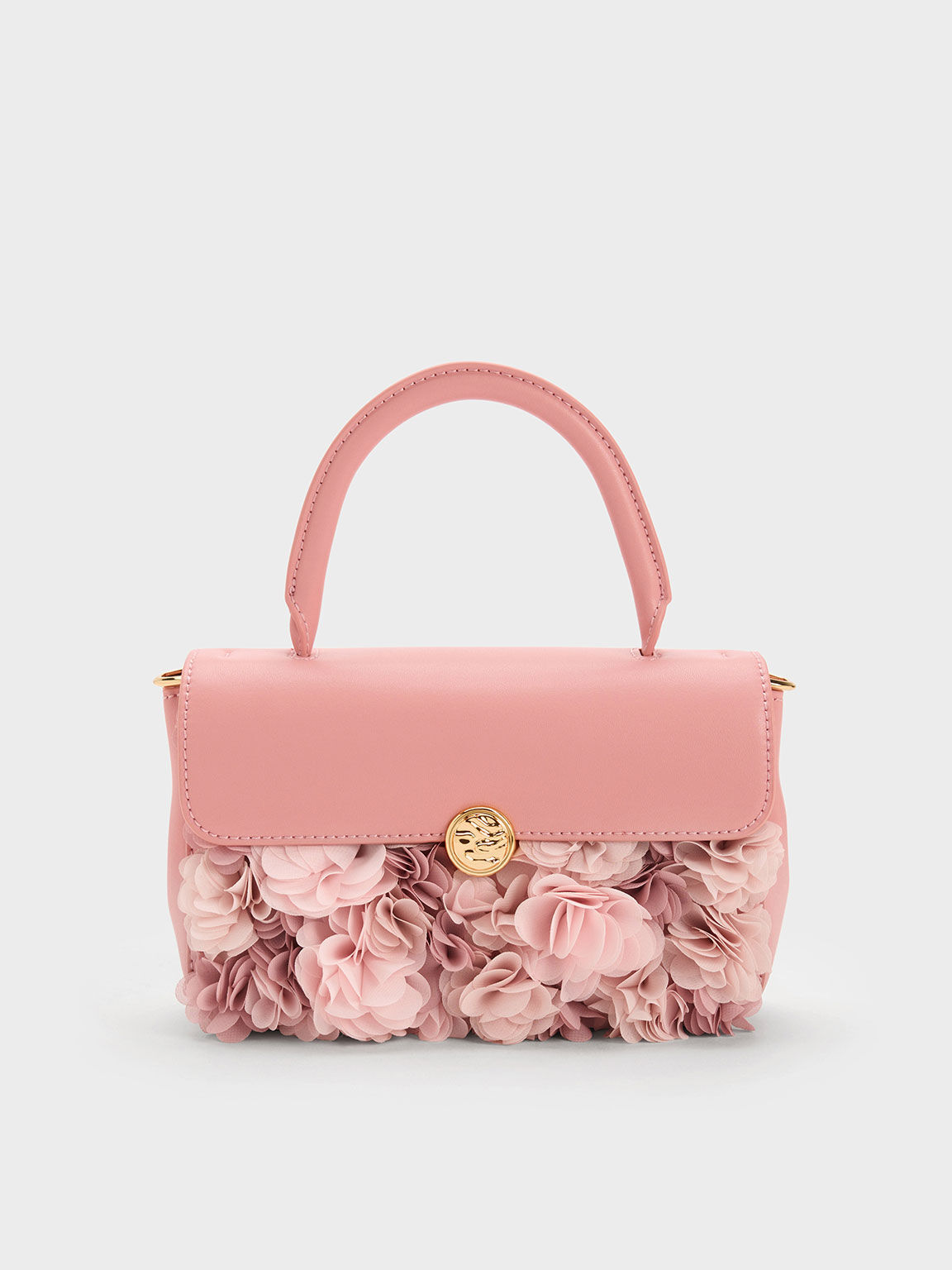 Floral Mesh Top Handle Bag, Pink, hi-res
