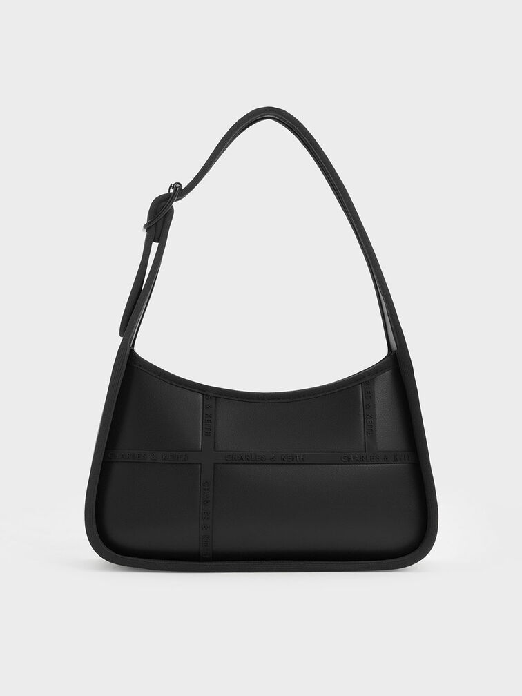 Avenue Contrast-Trim Trapeze Shoulder Bag, Black, hi-res