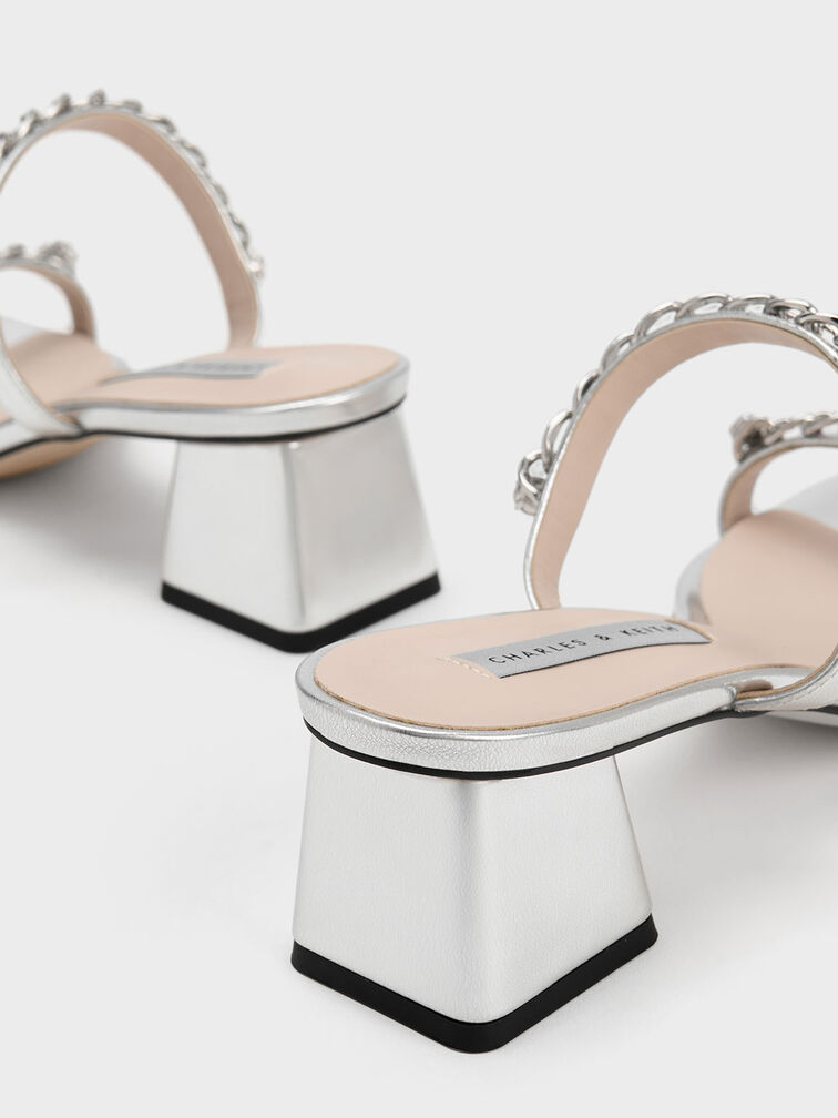 Chain-Link Block Heel Sandals, Silver, hi-res