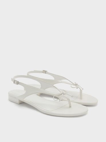 Bow Slingback Thong Sandals, White, hi-res