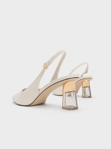 See-Through Trapeze Heel Slingback Pumps, Chalk, hi-res