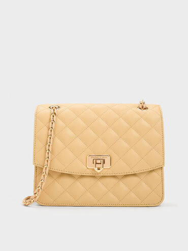 Cressida Quilted Chain Strap Bag, Beige, hi-res