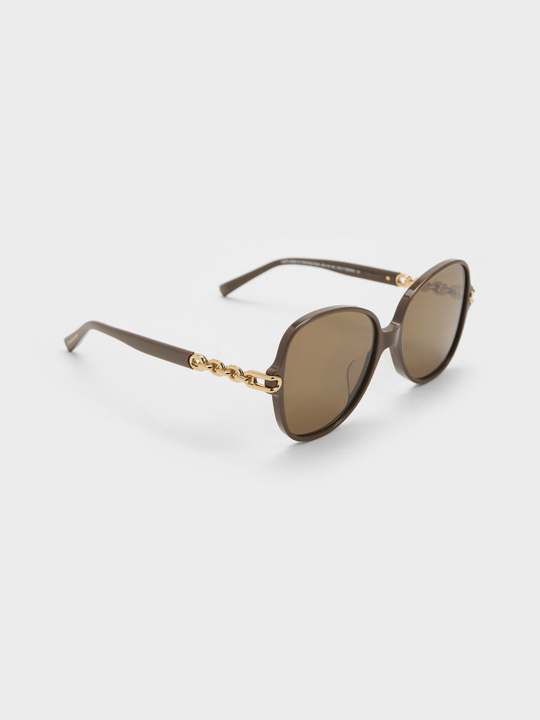 Delaney Recycled Acetate Chain-Link Butterfly Sunglasses, Chestnut Brown, hi-res