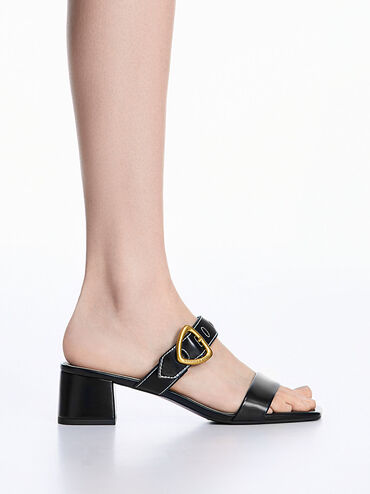 Sepphe Metallic Buckle Heeled Mules, Black, hi-res