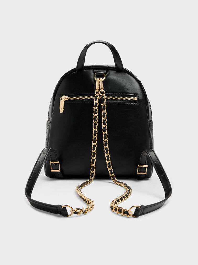 Alva Quilted Front-Pocket Backpack, Black, hi-res