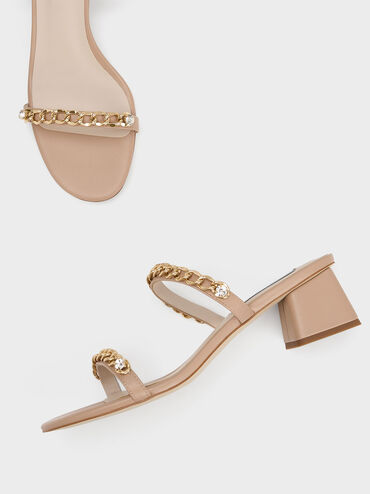 Chain-Link Block Heel Sandals, Nude, hi-res