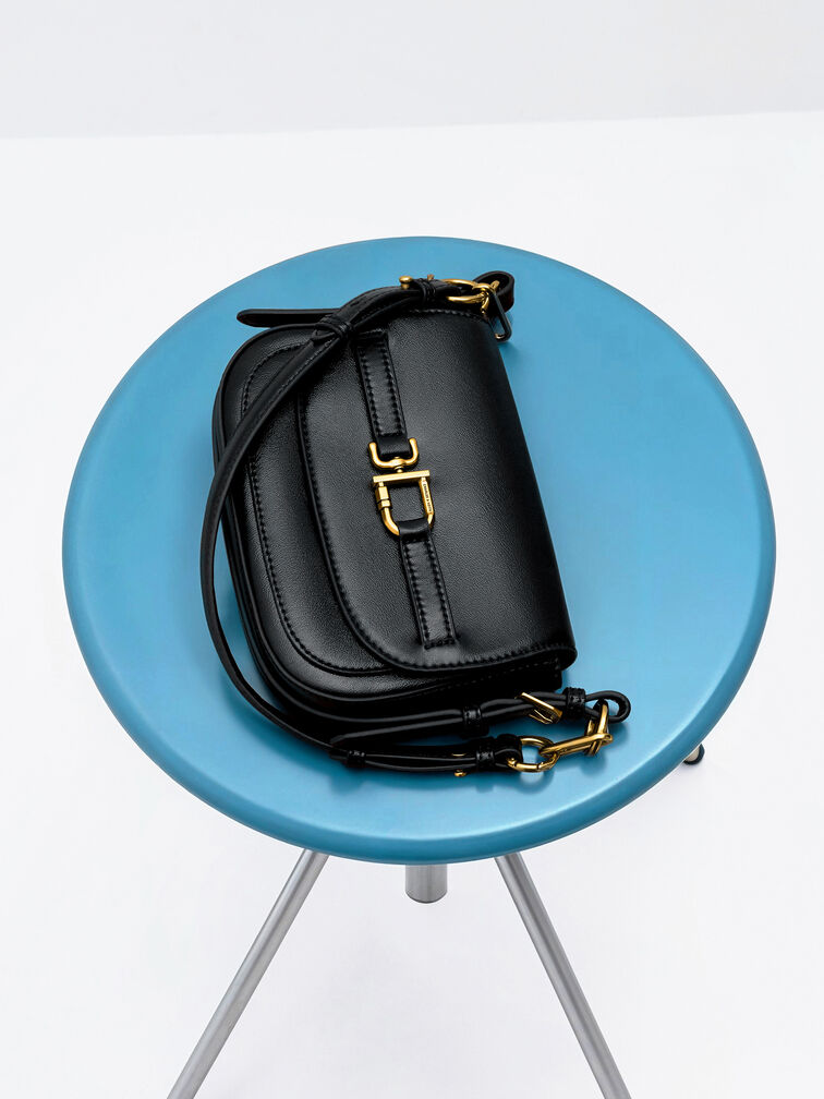 Gwynne Metallic-Accent Saddle Bag, Black, hi-res