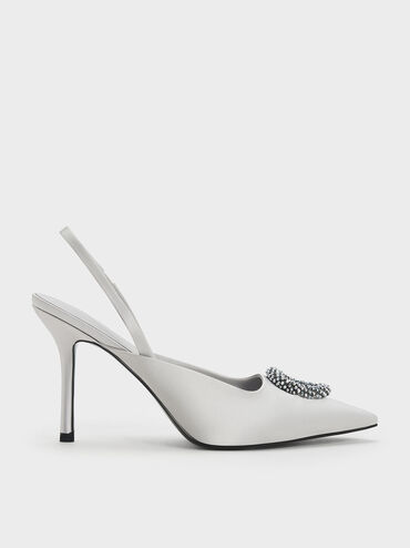 Recycled Polyester Beaded Circle Slingback Pumps, Silver, hi-res