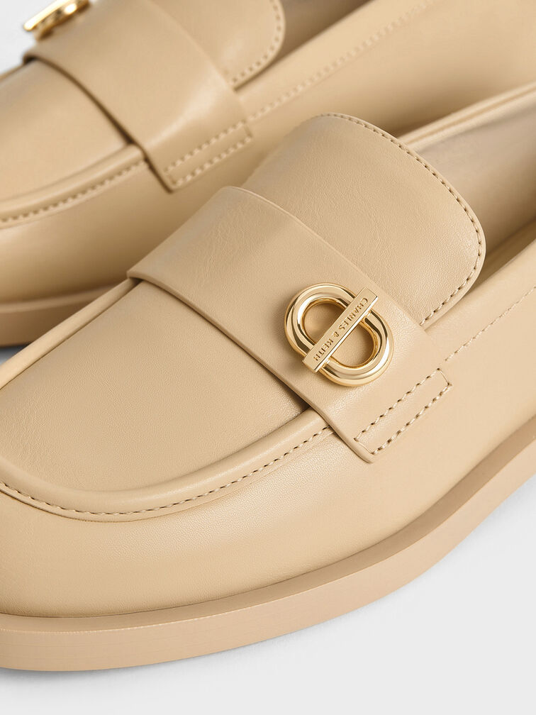 Metallic-Accent Loafers, Beige, hi-res