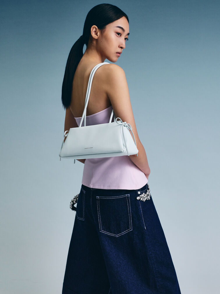 Hazel Bow Elongated Trapeze Shoulder Bag, Sea Salt Blue, hi-res