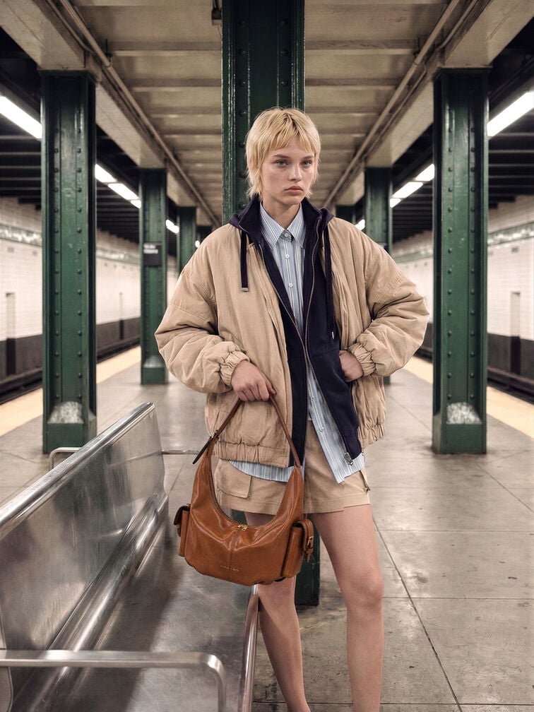 Bessie Side-Pocket Hobo Bag, Distressed Tan, hi-res