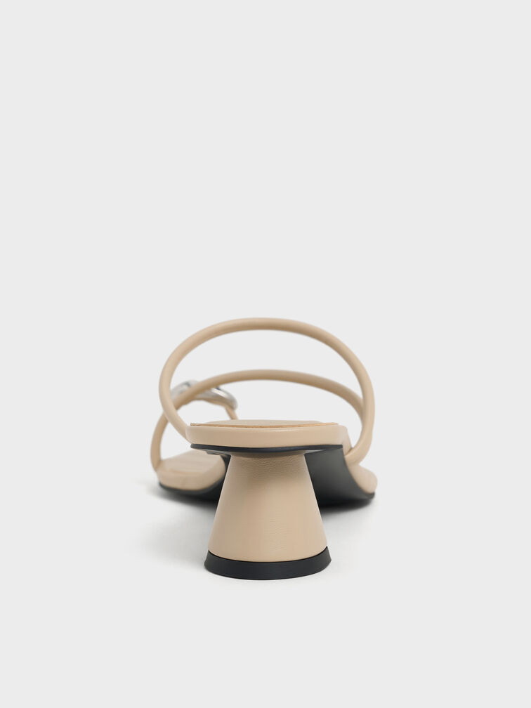 Metallic-Accent Strappy Toe-Ring Heeled Sandals, Taupe, hi-res