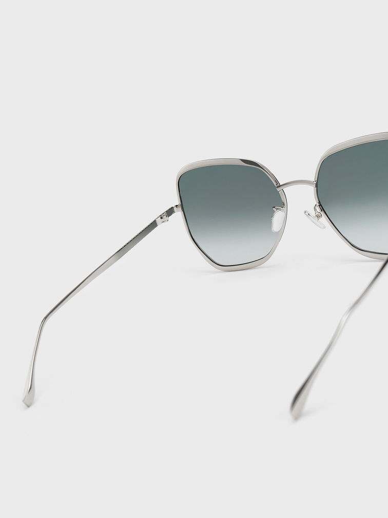 Braided Temple Butterfly Sunglasses, Silver, hi-res