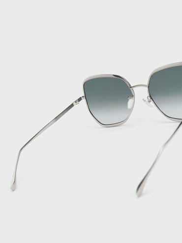 Braided Temple Butterfly Sunglasses, Silver, hi-res