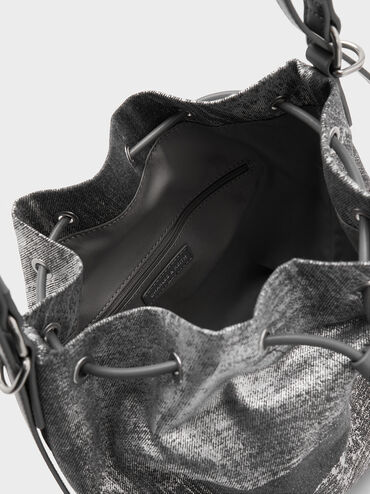 Neva Brushed Denim Two-Way Bucket Bag, Silver Brushed Denim, hi-res