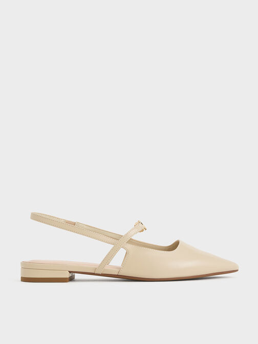 Trifina Metallic-Accent Pointed-Toe Slingback Flats, Taupe, hi-res