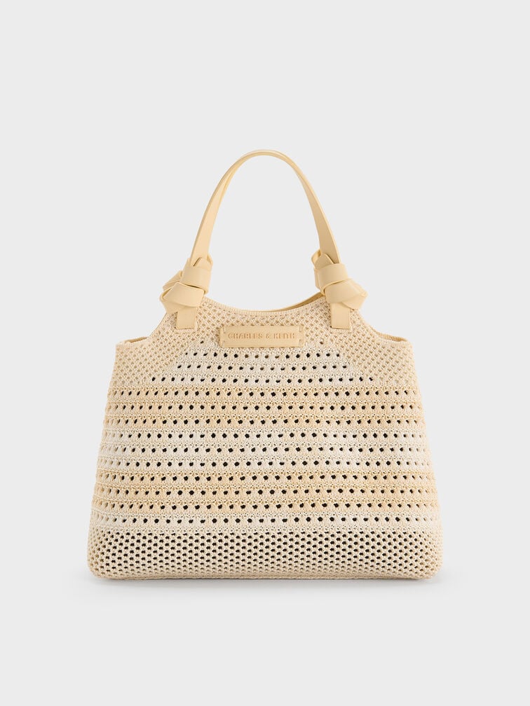 Ida Checkered Knotted Handle Tote Bag, Butter Yellow, hi-res