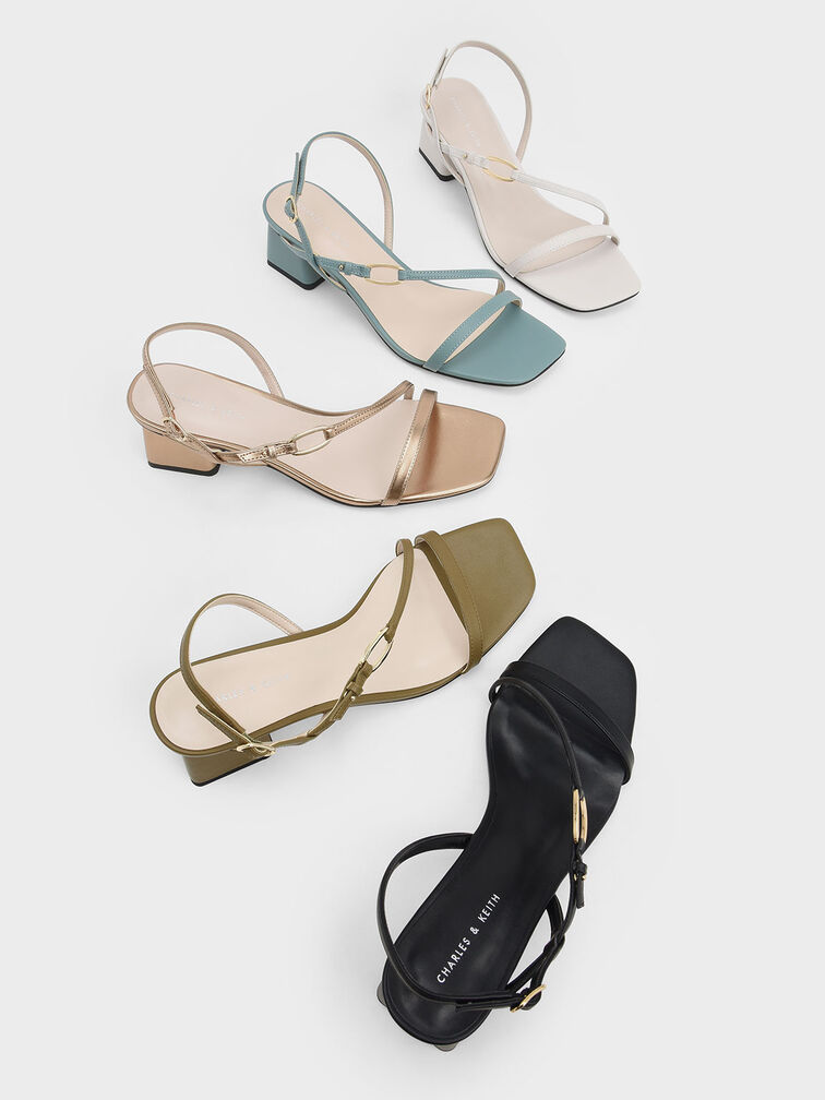 Metallic Accent Strappy Block Heel Sandals, Olive, hi-res