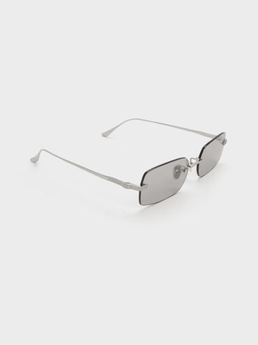 Easton Rimless Rectangular Sunglasses, Silver, hi-res