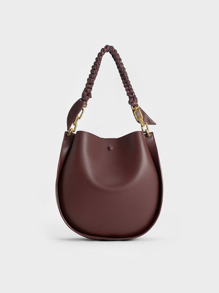 Cleona Braided Handle Shoulder Bag, Dark Chocolate, hi-res